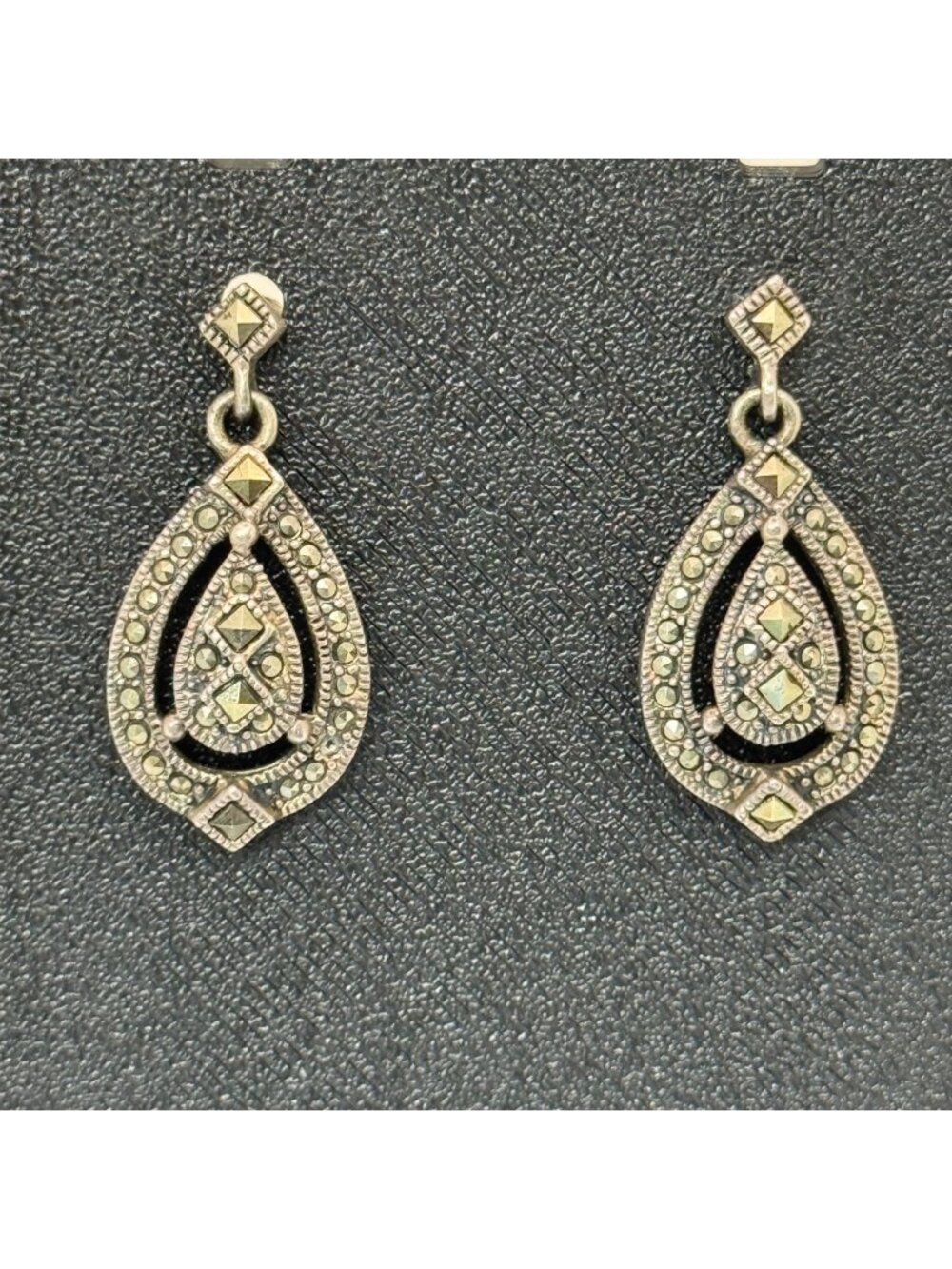 Judith Jack Art Deco Earrings Sterling Silver Marcasite Teardrop 925 Dangle VTG